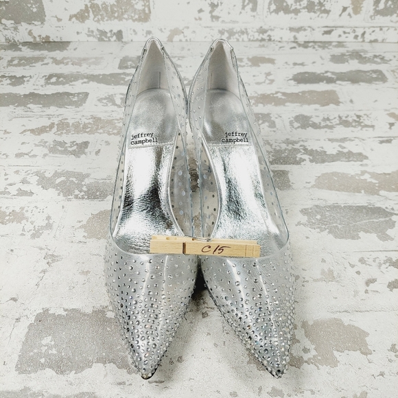 NEW Jeffrey Campbell Crystaline Rhinestone Clear-Silver Evening Heels C15 - Picture 11 of 15
